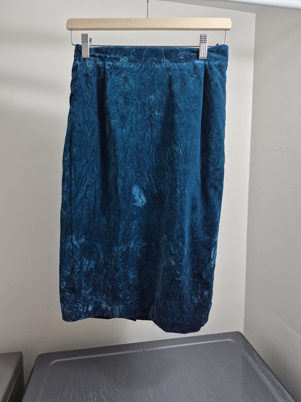 Teal Velvet Pencil Skirt - Women